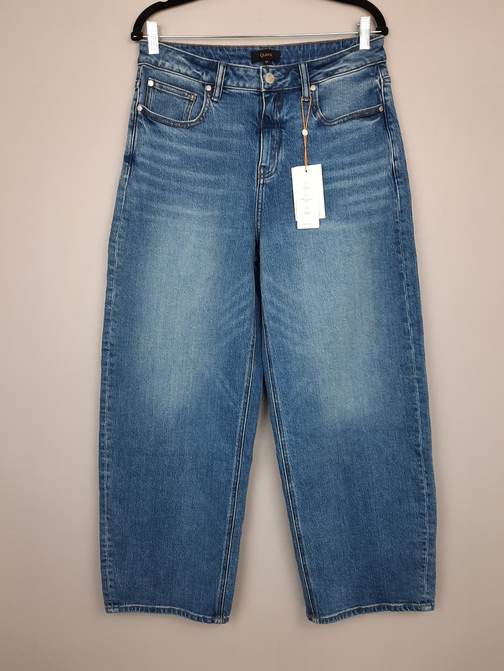 Quince Bella High Rise Stretch Barrel Jeans in Atlantic Blue size 30 - Picture 2 of 15